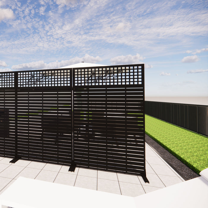 Outdoor / Indoor Divider With Freestanding Decorative Privacy Screen - Black