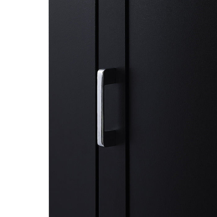 Tall Freestanding Bathroom Storage Cabinet With Adjustable Shelves And Side Hooks Board, Rectangle Design