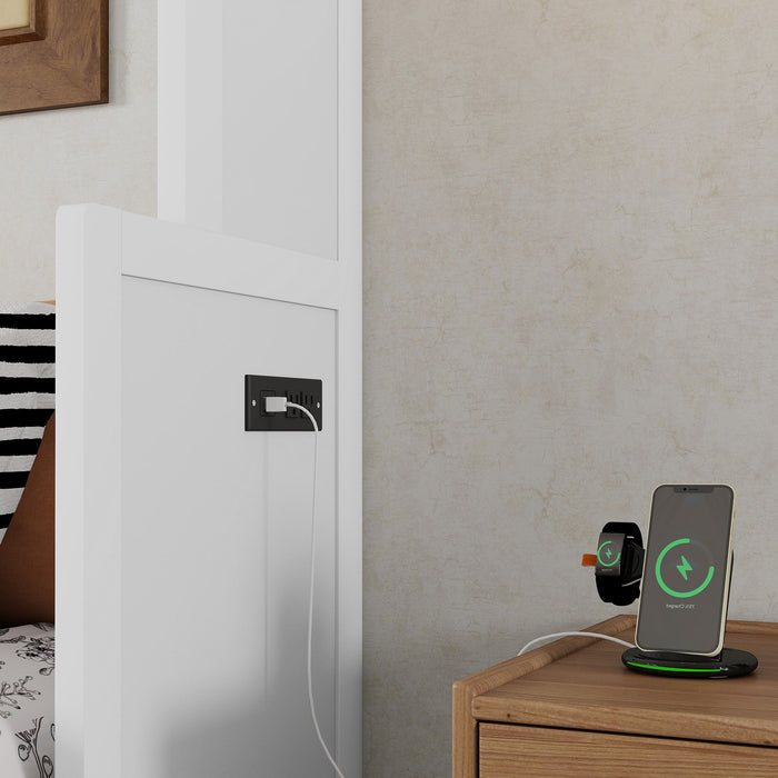 Queen Size Murphy Bed With Wardrobe, Space-Saving Hidden Wall Bed With Desk And Charging Station - White