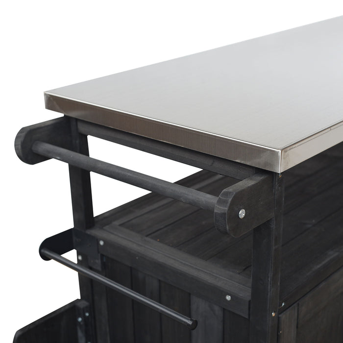 Foldable Outdoor Kitchen Island With Lockable Wheels, Storage Cabinet And Towel Rack For Patio