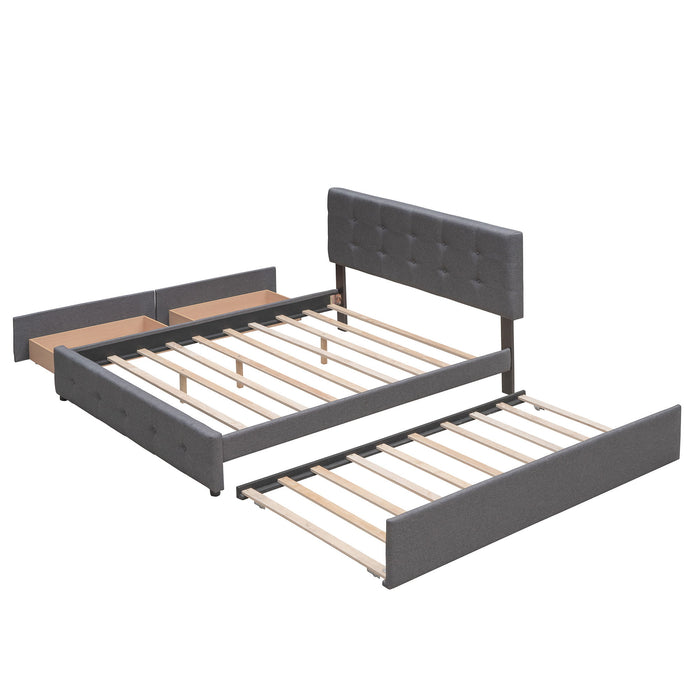 Upholstered Platform Bed With Classic Headboard And Drawers, No Box Spring Needed
