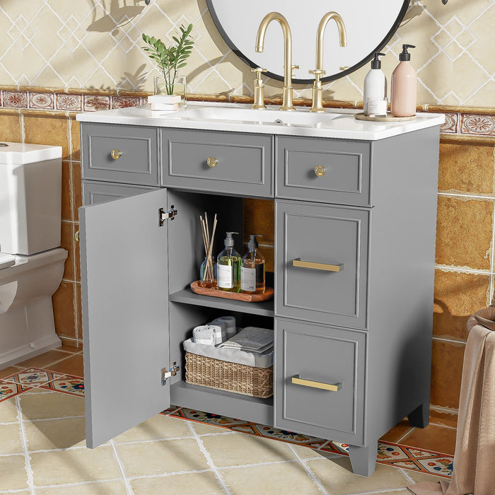 Bathroom Vanity With Ceramic Sink, Soft Close Doors, Adjustable Shelves