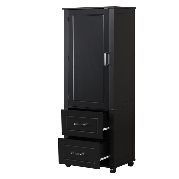 Tall Freestanding Bathroom Storage Cabinet With 2 Drawers And Adjustable Shelf