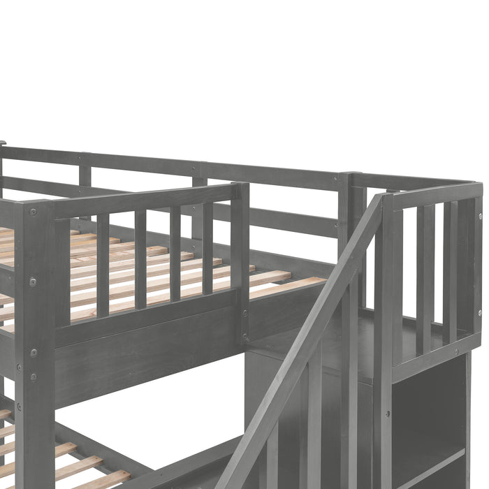 Stairway Bunk Bed With Storage And Guard Rail For Bedroom