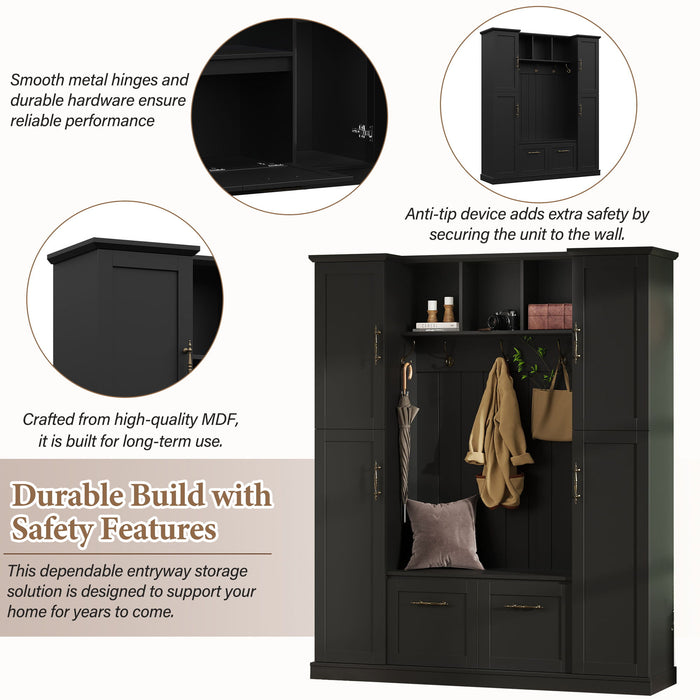 Hall Tree With 4 Side Cabinets