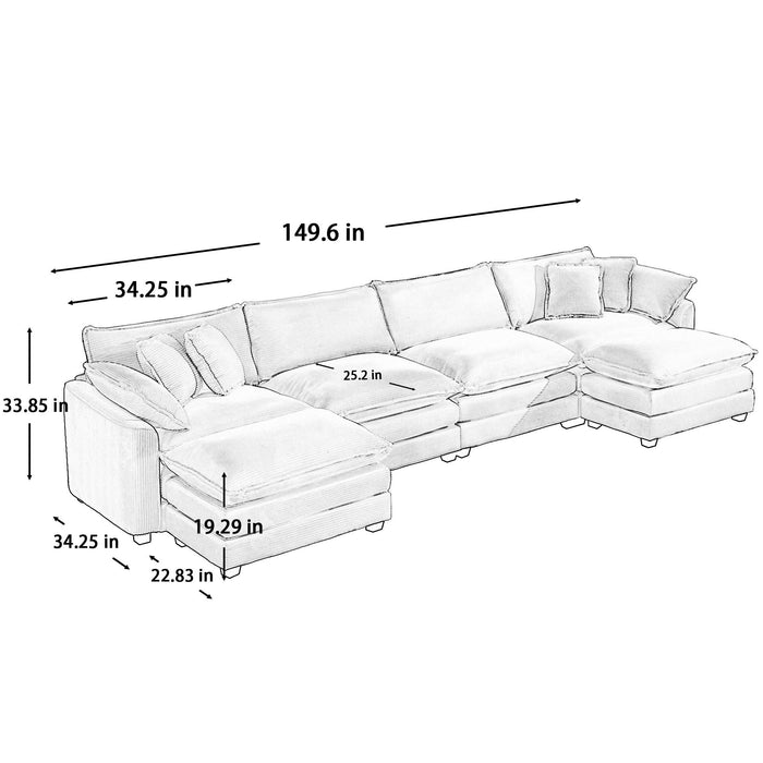 Modern Modular Cushion Sofa With Ottoman, Low Back, Deep Seating Sofa Set