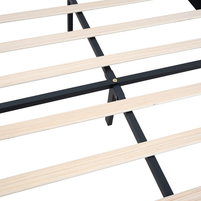 Queen Size Upholstered Platform Bed Frame With Button Tufted Linen Fabric Headboard - Dark Gray