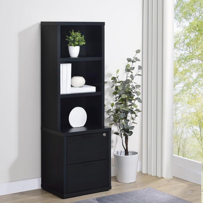 Multifunctional Bookcase With Three Open Shelves, 2 Drawers, Dual USB Charging Outlet
