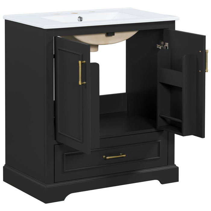 Bathroom Vanity With Sink, 1 Divided Drawer And 2 Soft Close Doors With Double Shelf