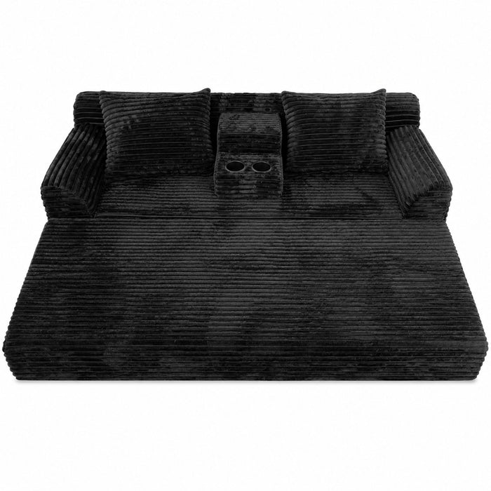 Soft Striped Convertible Sofa Bed, Dual Use Lounge Couch With Cup Holders And Pillows