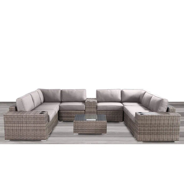 Modern Patio Rattan Sectional Set With Cushions