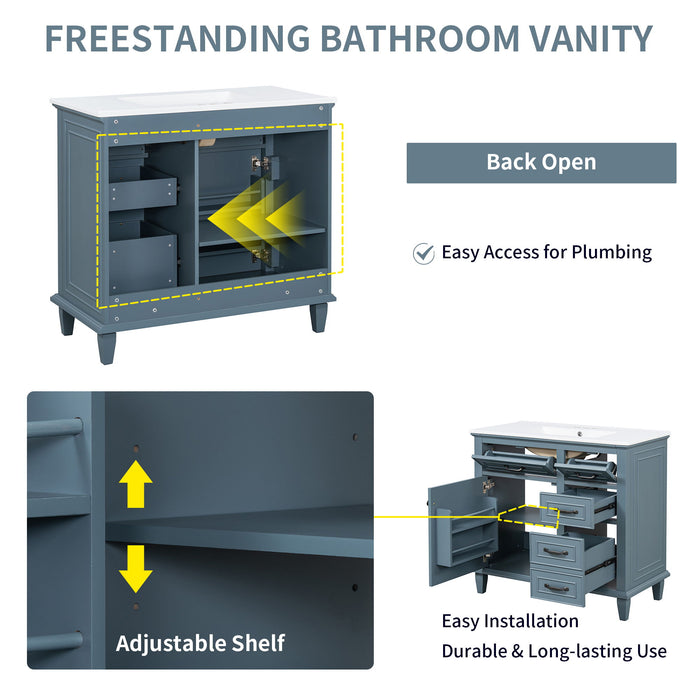 Modern Bathroom Vanity With Sink Top, Flip Drawers, Adjustable Shelf
