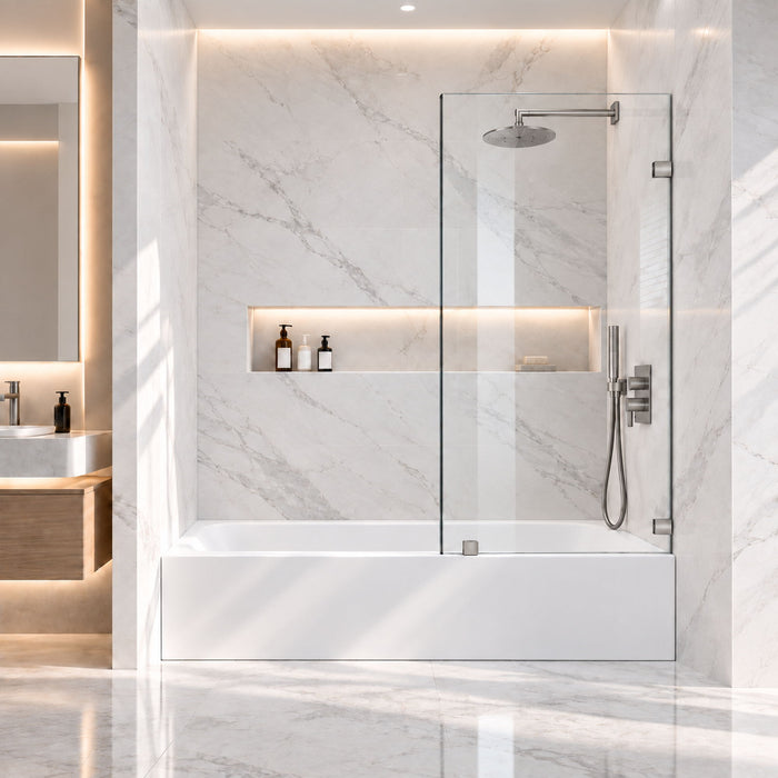 Frameless Bathtub Shower Screen, Reversible Installation