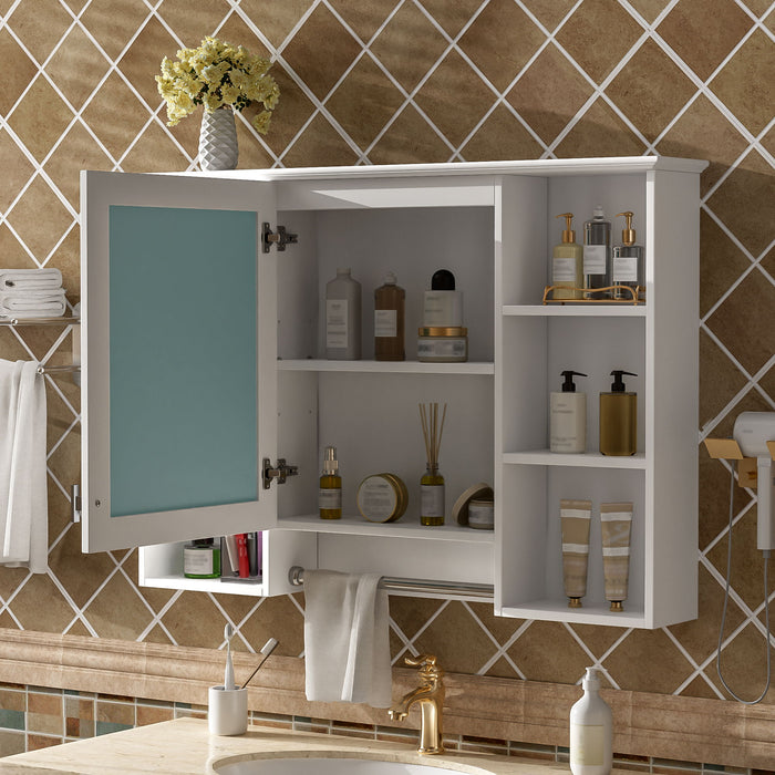3 In 1 Modern Bathroom Mirror Cabinet With Adjustable Shelf, Soft Close Door, High Definition Mirror & Towel Bar