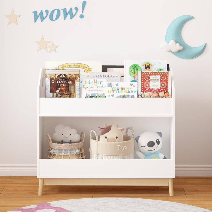 Bookcase Organizer With Storage, 3 Tier Toddler Book Display Shelf For Playroom - White