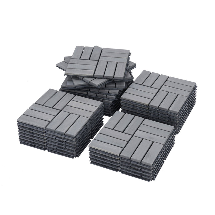 Acacia Wood Interlocking Deck Tiles Checker Pattern For Outdoor Flooring