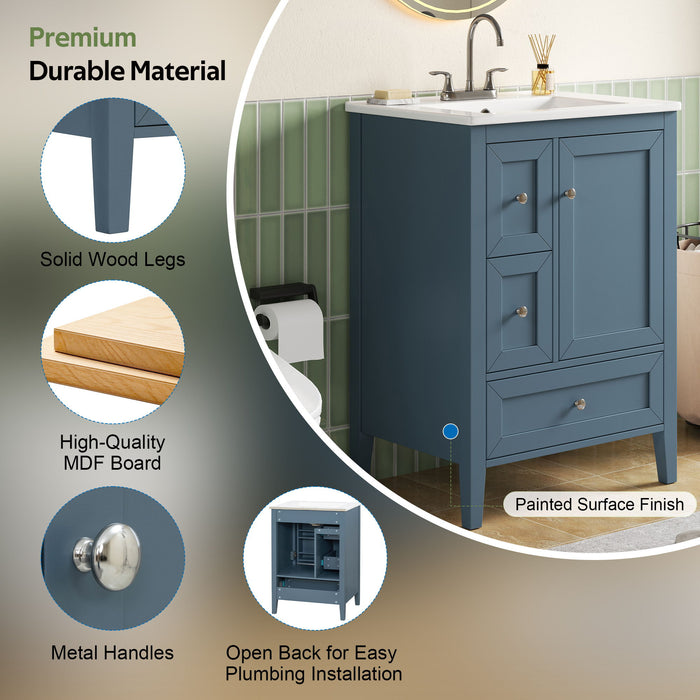 Modern Bathroom Vanity With Sink, Soft Close Drawers & Door, Storage Rack