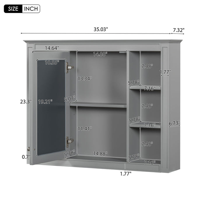 Wall Mounted Medicine Cabinet With Mirror, Storage Cabinet Featuring 6 Open Shelves And Adjustable Interior