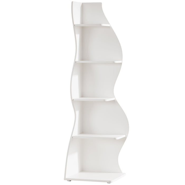 5 Tier Wavy Corner Bookshelf And Plant Stand For Living Room