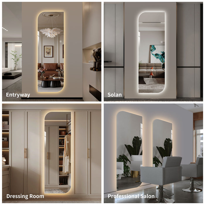 Irregular Shape LED Full Length Wall Mirror With 3 Color Dimmable Lighting - Silver