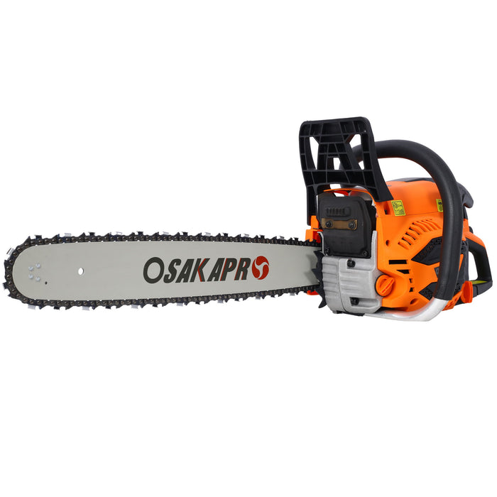 62Cc Gas Powered Chainsaw 2 Cycle Handheld Cordless Chain Saw Aluminium 18" And 20" Guide Bar - Orange