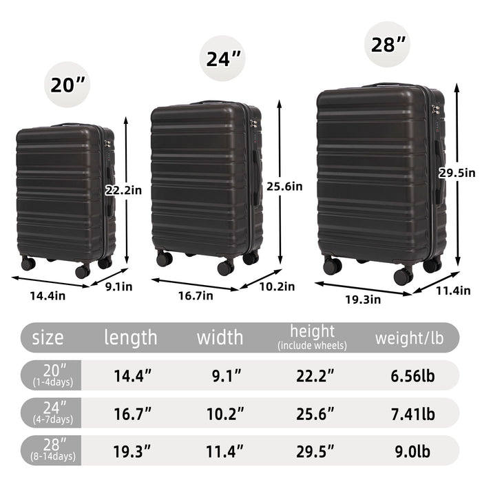 Tourist 3 Piece Luggage Set, Combination Lock, Durable Hard Shell With 360° Silent Wheels