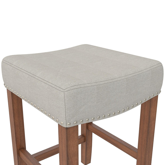Upholstered Counter Height Bar Stool With Brass Nailhead Trim - Beige / Brown