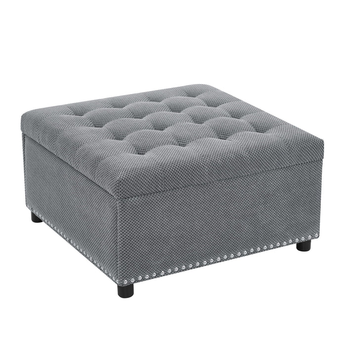 Square Tufted Storage Ottoman With Nailhead Trim
