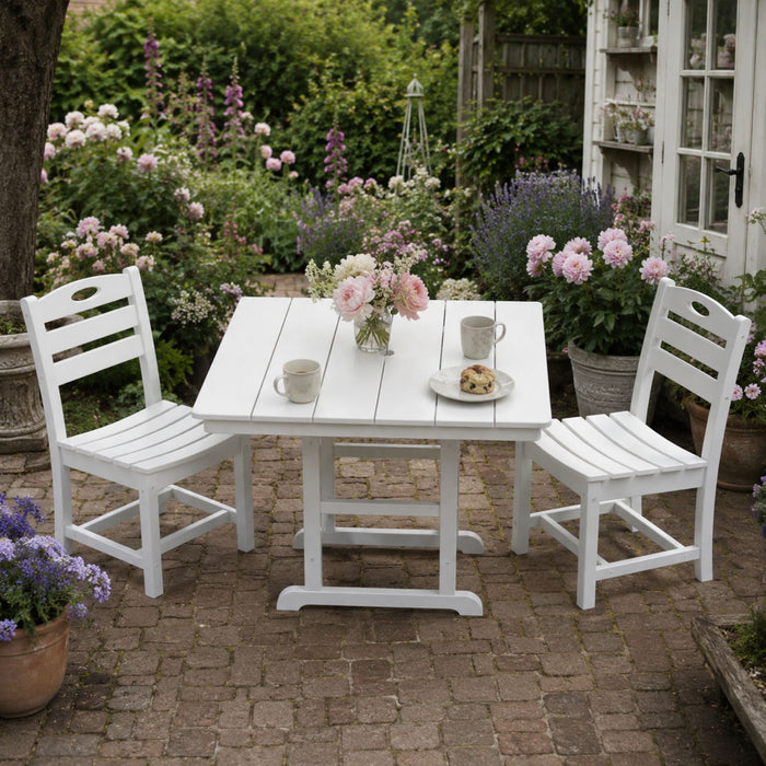 Outdoor Patio Dining Set, Square Table With Umbrella Hole And Armless Chairs
