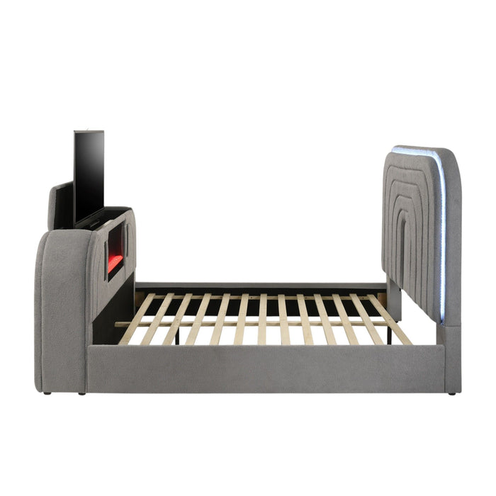 Shelyn - Bed With LED, TV Stand, Fireplace & Bluetooth