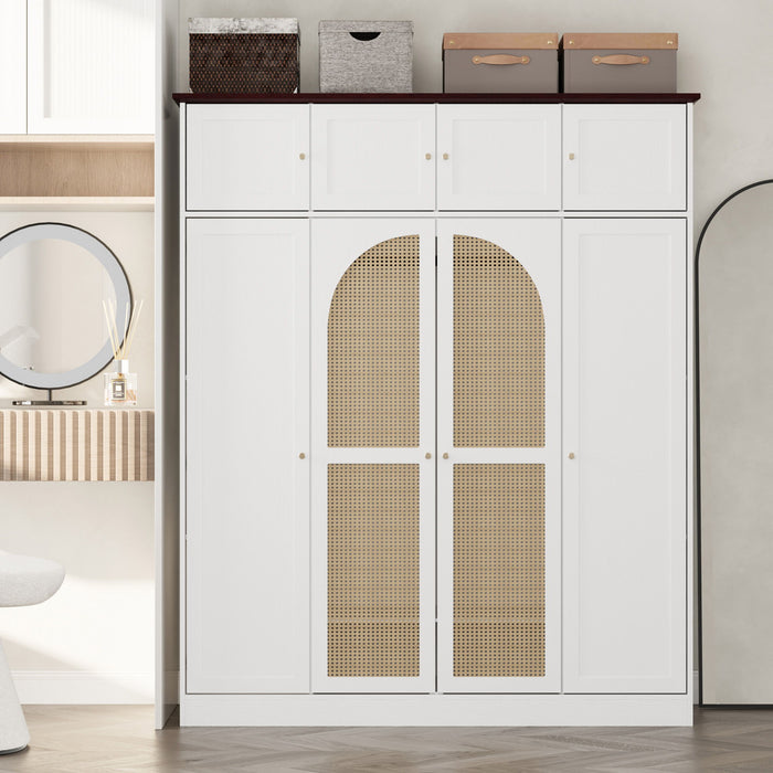 8 Door Armoire Wardrobe With Adjustable Shelves And Hanging Rod