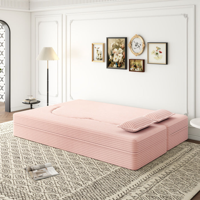 Convertible Plush Corduroy Foam-Filled Sleeper Sofa Bed With 2 Pillows