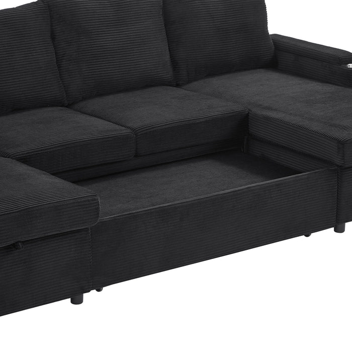 U Shaped Sectional Sofa Bed With Storage Chaise Lounges, USB Ports, And Cup Holders