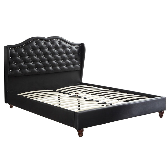 Bed With Curved Wingback Headboard, Button Tufted Upholstered