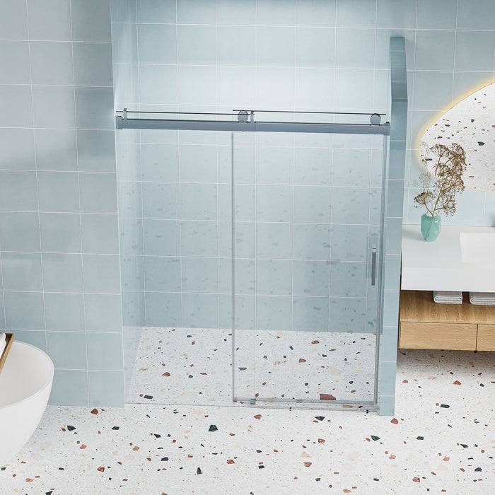 Frameless Soft-Closing Shower Door, 1/4" (6 Mm) Tempered Glass Single Sliding With Explosion Proof Coating