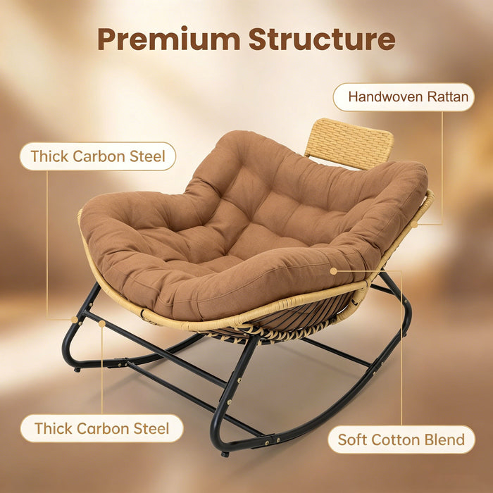 Oversized Papasan Rocking Chair Outdoor With Thick Cushion