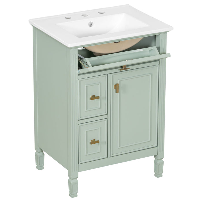 Modern Bathroom Vanity With Sink, Flip Drawer, 2 Drawers, Adjustable Shelf