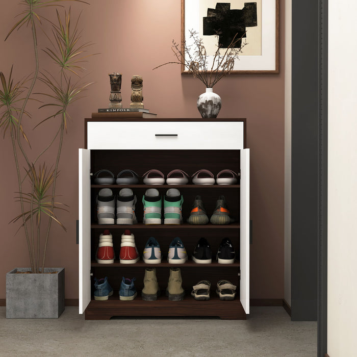 Freestanding Wooden Shoe Cabinet, 4 Tier Organizer With Drawer