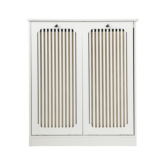 Louvered Flip Top Laundry Cabinet With Dual Fabric Baskets - White