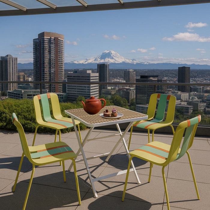 4 Piece Set Of Color Block Designed Single Chairs With Folding Square Table - Grain Yellow / Haze Green / Khaki / Tropical Orange / White