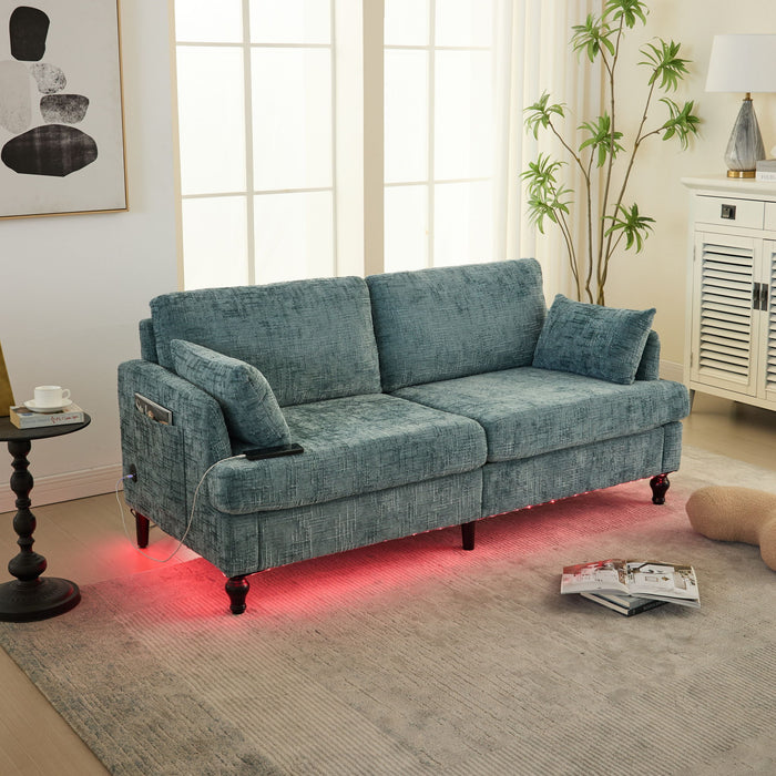 Chenille 2 Seater Sofa With LED Light, USB Charging Port, And Storage Bag