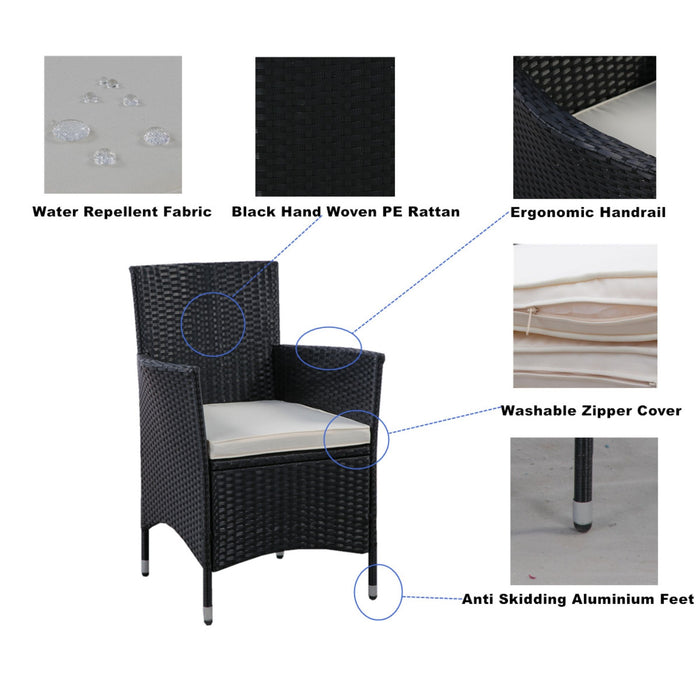 Outdoor Patio Wicker Dining Set With Acacia Wood Top