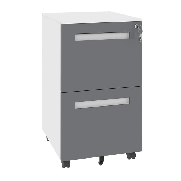 2-Drawer Mobile File Cabinet With Lock,On 360° Wheels, Holds A4/Letter/Legal Files - White