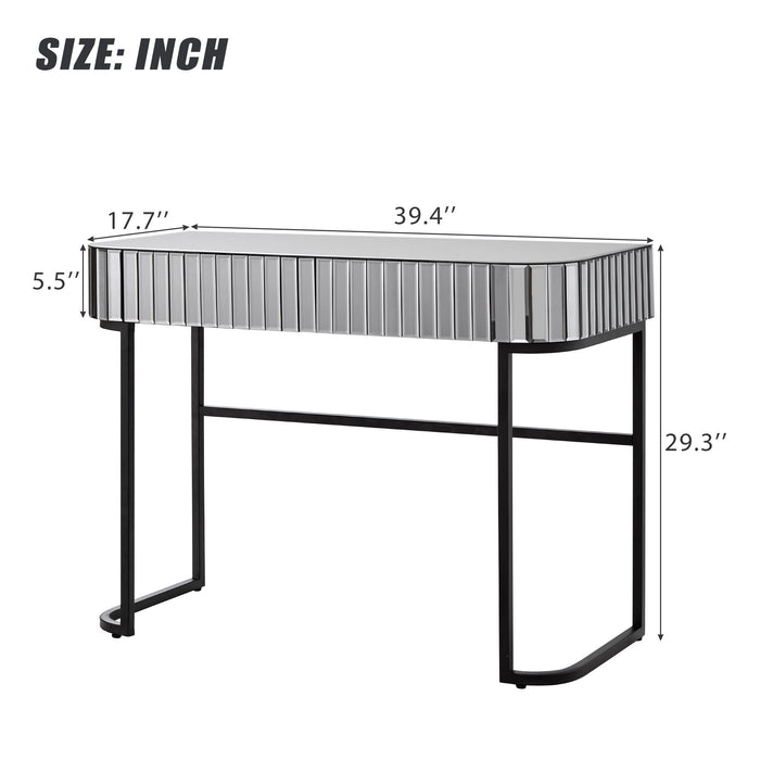 Mirrored Makeup Vanity Table With Stainless Steel Base And 2 Drawers