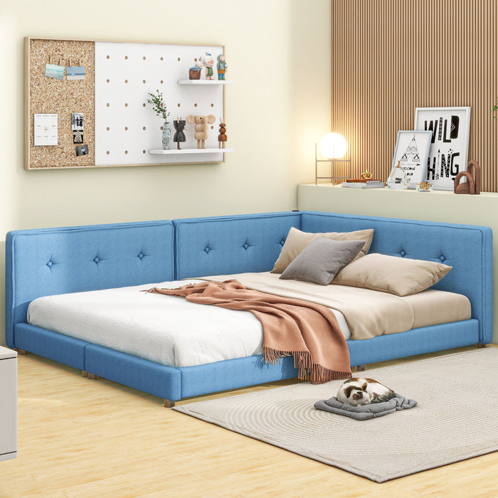 Modern Upholstered Platform Bed With USB Ports And LED Belt