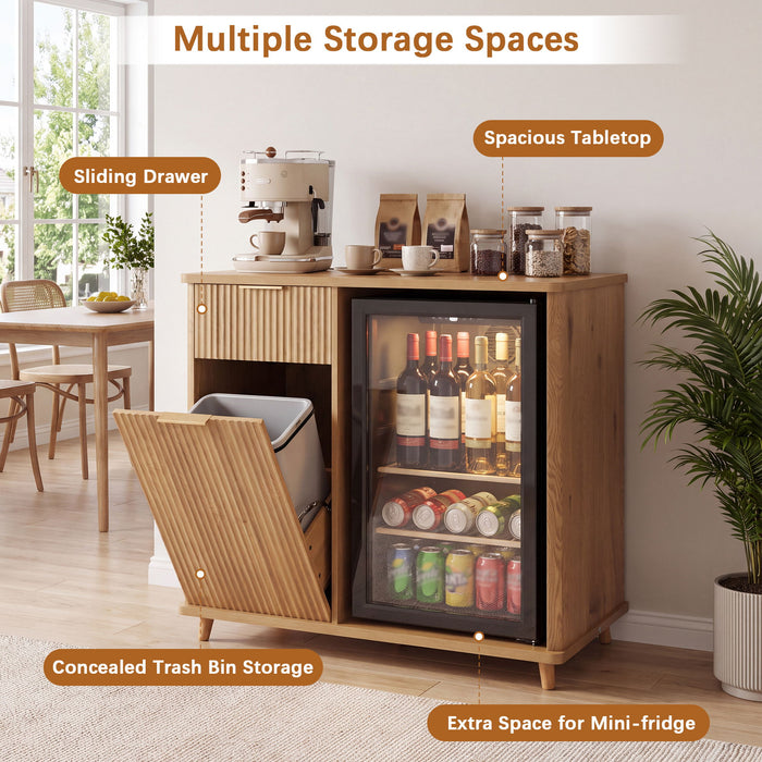 Fluted Coffee Bar Cabinet With Mini Fridge Space & Charging Station
