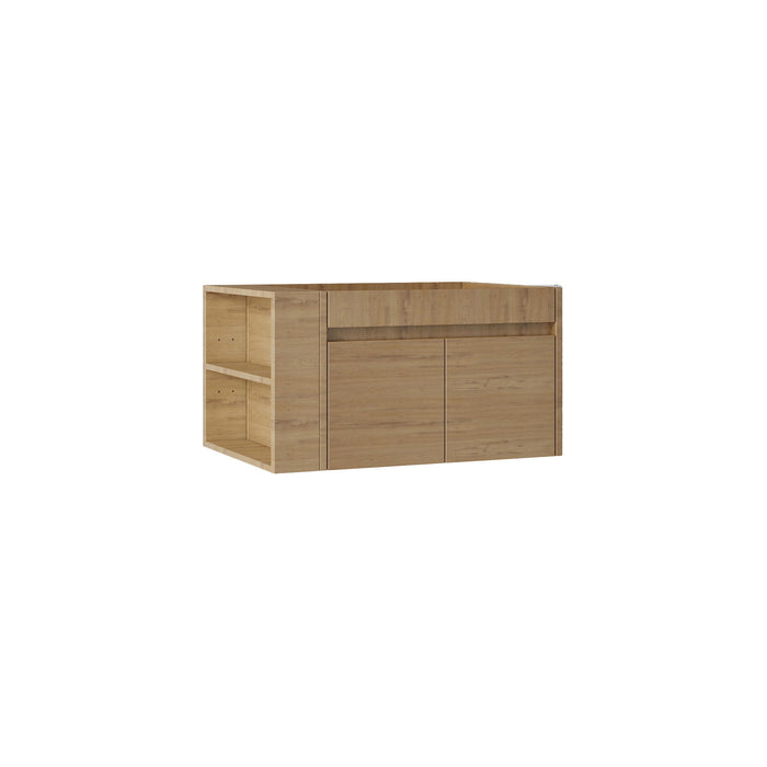 Floating Bathroom Vanity Cabinet, Soft Close Double Drawers, Open Side Storage, Wall Mounted, Cabinet Only