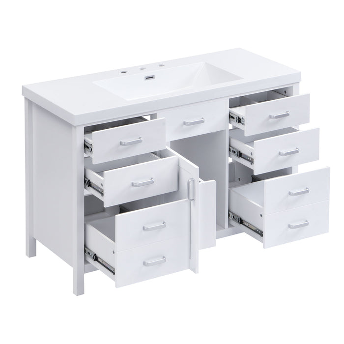 47.25" Modern Bathroom Vanity With Sink, Soft Close Single Door & 6 Drawers - White