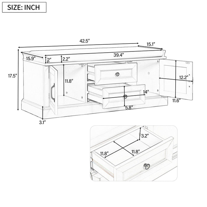 Hearth & Haven Daisy - Storage Bench With 2 Drawers And 2 Cabinets