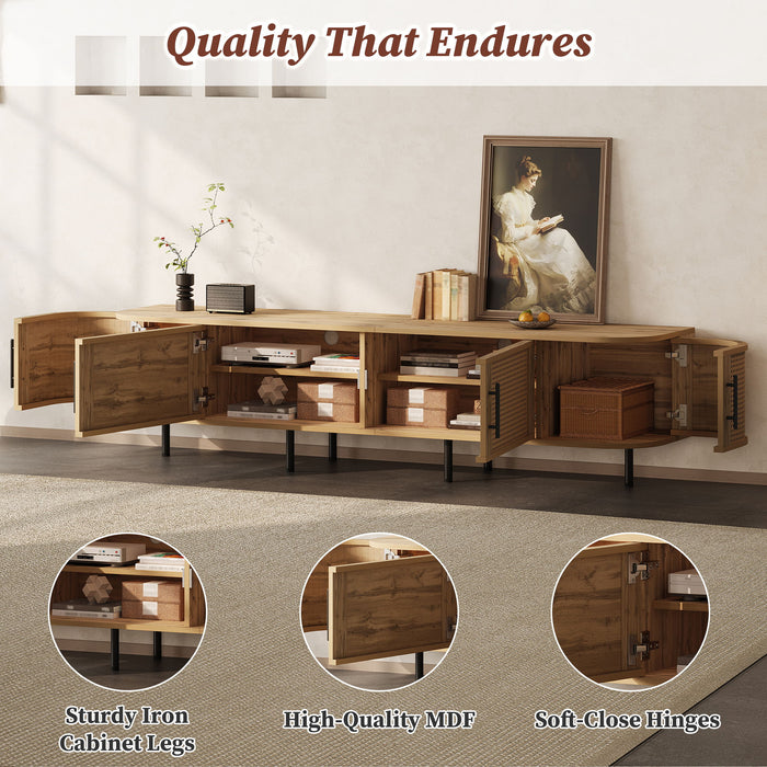 70" TV Stand With Doors, Construction For TVs Up To 80" - Natural Wood